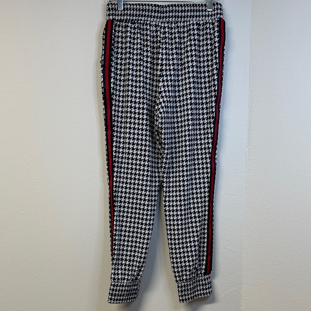 NWT Aqua Houndstooth Track Pants Red Racing Stripe Women's M - Picture 3 of 6